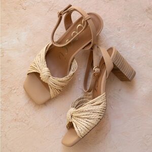 Ccocci Joyce Raffia Knotted Stacked Block Heel Sandal with Square Toe